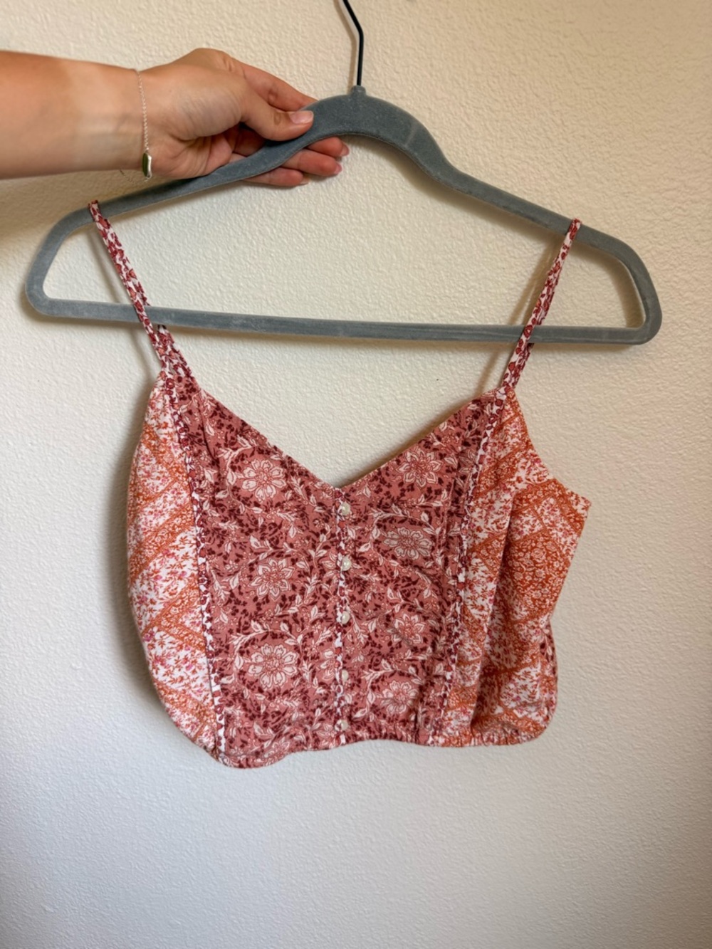 American Eagle Outfitters Pink & Orange Floral Patchwork Cami